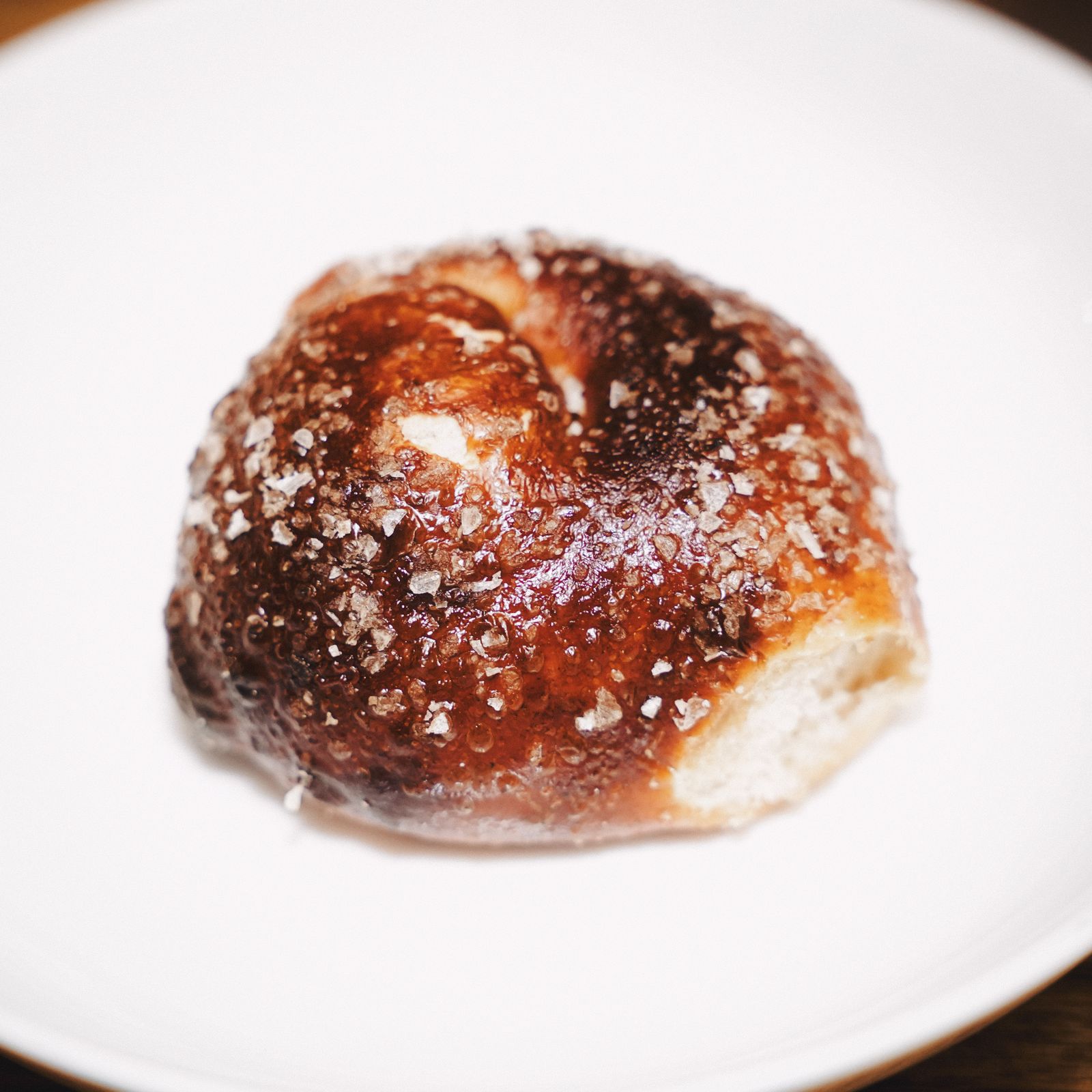 A salted pretzel knot close up